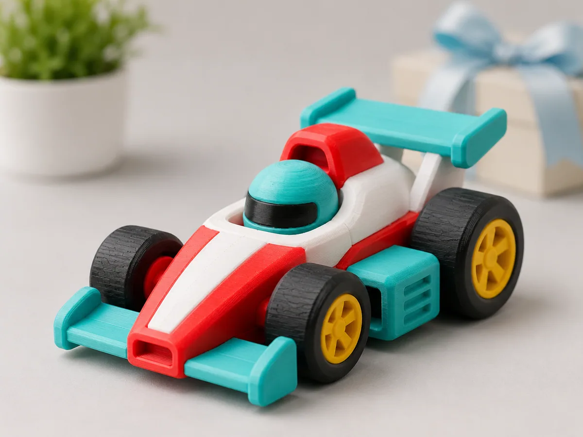 Carrinho de corrida colorido impresso em 3D